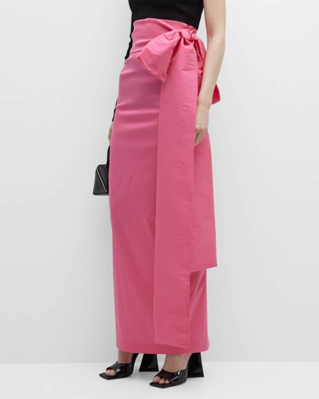 Taffeta Maxi Skirt w/ Bow Detail